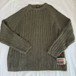 NWT Woolrich Sweater Mens Large Olive Green Knit Fisherman Classic Crew Pullover